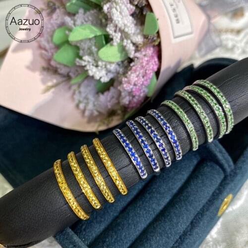 Aazuo Real 18K Yellow Gold White Gold Natural Garnet Yellow Blue Sapphire Round Rings gifted for Women Au750