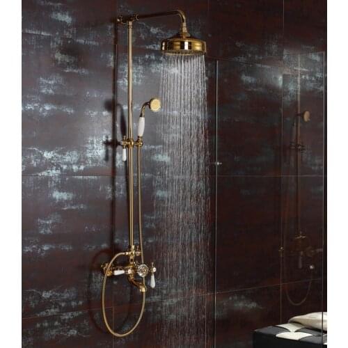 Free ship Gold Pvd clour Waterfall Rainfall shower tub faucet mixer tap with handshower