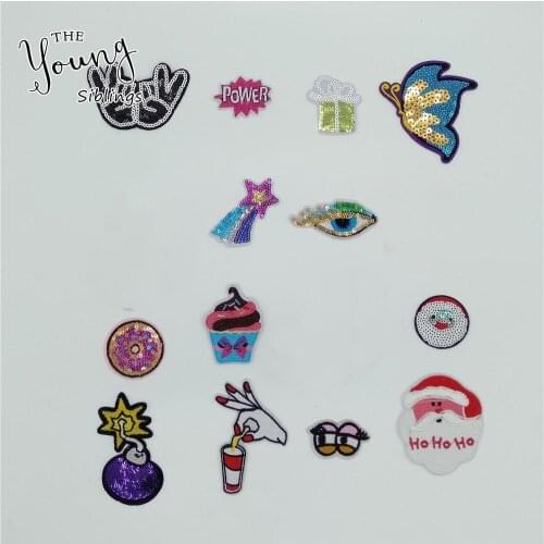 Sequins Doughnut Stickers Embroidery Hot melt adhesive Patches Mixture Iron on patch Badges DIY Sewing Clothing Accessories