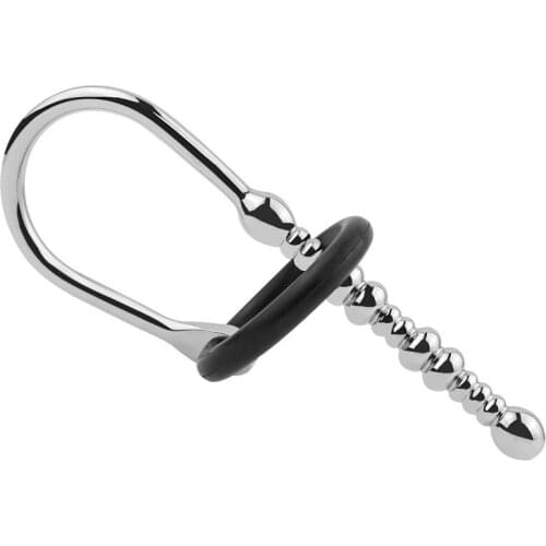 Stainless steel 8*60mm Small size urethral beads plug Albert Wand penis dilator with silicone cock ring sex toy man