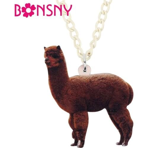 Bonsny Acrylic Sweet Anime Alpaca Camel Necklace Pendent Chain Choker Animal Jewelry Girls Lady Teens Decoration Party Gift 2019
