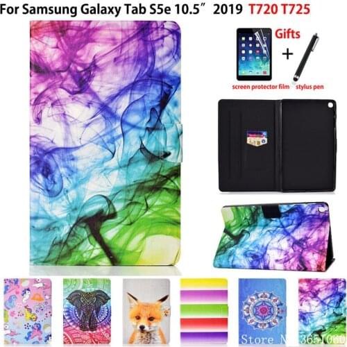 Case For Samsung galaxy tab S5e 10.5 2019 T720 SM-T720 SM-T725 Cover Funda Painted Silicone PU Leather Stand Shell Coque +Gift