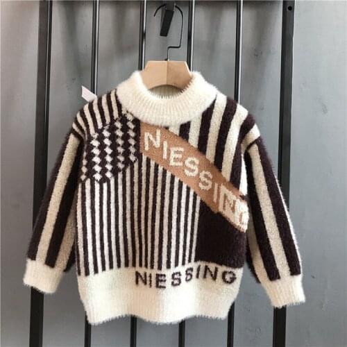 Boys Mink Velvet Sweater 2021 Autumn and Winter New Childrens Clothing Baby Boys and Girls Plus Velvet Thickening Warm Knit Top