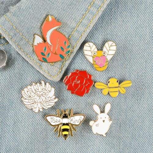 New Forest Elf Collection Enamel Pins Cartoon Animals Brooches Fox Bee Rabbit Flowers Lapel Pin Custom Badges Gift for Kids Girl