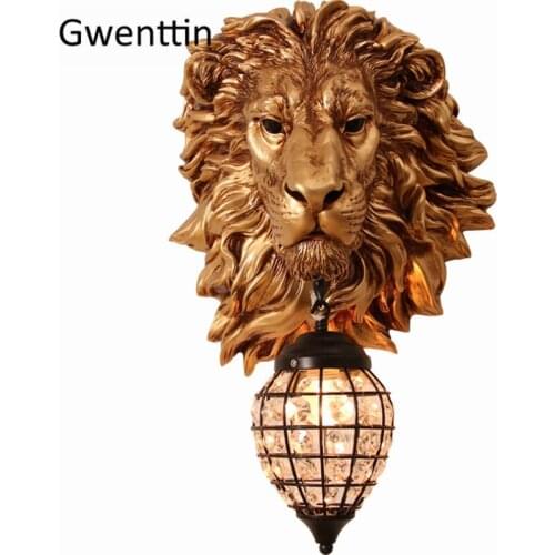 European Vintage Lion Wall Lamps Crystal Wall Sconce Led Mirrror Lights for Home Decor Living Room Bedroom Lamp Light Fixtures