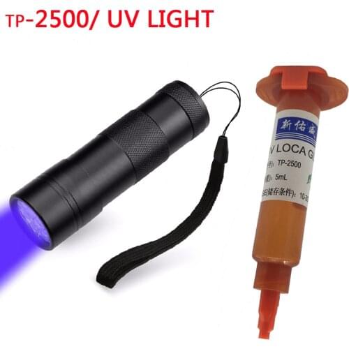 FSP Original 5ml tp-2500 UV Glue LOCA Liquid Optical Clear adhesive+12led UV curing light iPhone Samsung glass lens Repair