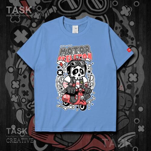 Illustration Locomotive Skull Fashion casual Print Solid t shirt mens cotton Streetwear new Tops summer Harajuku large size Tee