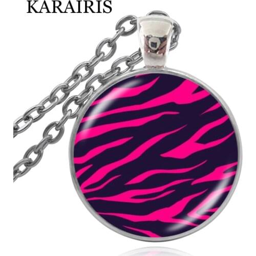 KARAIRIS New Glass Dome Jewelry Zebra Stripe Print Necklace Animal Jewelry Zebra Jewelry Glass Pendant Long Chain Necklaces