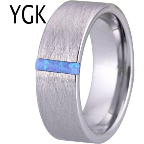 Classic Wedding Rings for Men Women Fashion Engagement Ring Brushed With Opal Stone Anniversary Party Ring Bridal Jewelry