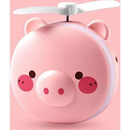 3 In 1 Cartoon Cute Piggy Mini Cosmetic Mirror Compact Portable Pocket Makeup Mirrors Cooling Fan Light Handheld USB Rechargeabl