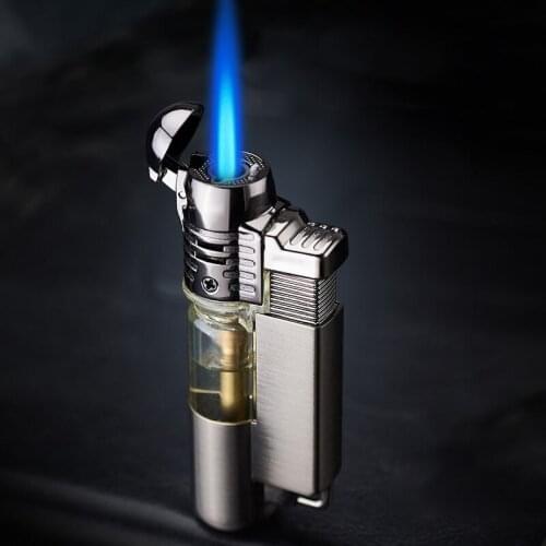 Small Spray Gun Visible Gas Window Portable Metal Single Flame Windproof Inflatable Butane Torch Cigar Kitchen Lighter