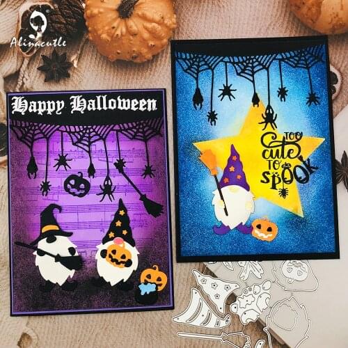 Alinacutle Metal Cutting Dies Cut Happy Halloween Gnomes Set Scrapbooking Paper Craft Handmade Album Card Punch Art Knife Dies