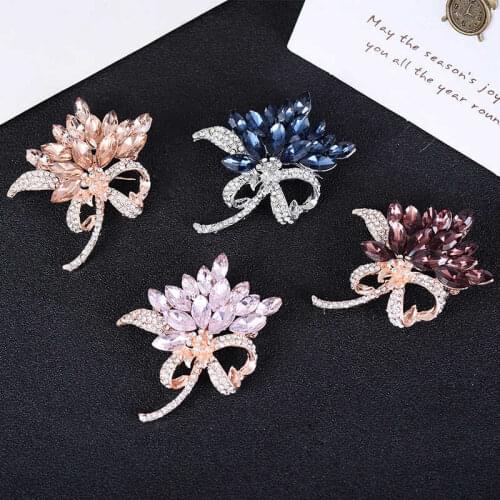 Trendy ink Blue Rhinestone Flower Bauhinia Brooch Alloy Fashion Dress Brooch