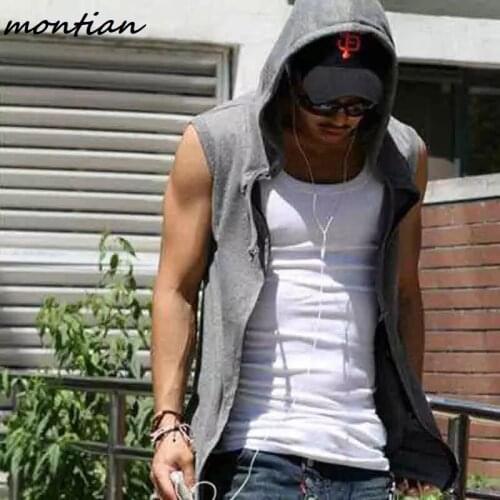 Mens Tank Tops Shirt Summer Men Tank Tops Brand Mens Male Slim Fit Hooded Sweatshirt Casual Sleeveless Jacket Vest M-4XL