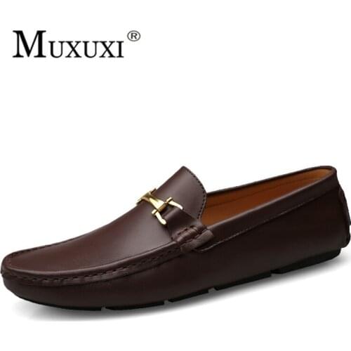 High quality Men Casual natural Leather Loafers Moccasins Slip On Mens Flats Male comfortable Shoes Soft and breathable