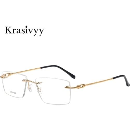 Krasivyy 2021 Titanium Rimless Glasses Frame Men Eyeglasses Myopia Spectacle Frames Brand Prescription Eye glasses Frame for Men