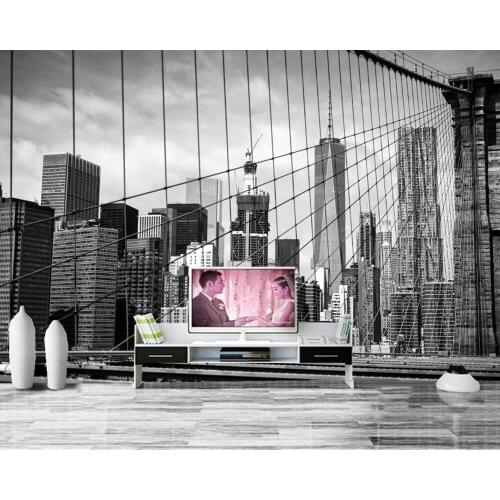 Houses Skyscrapers Brooklyn Bridge Cities wallpaper,living room tv sofa wall bedroom restaurant kitchen 3d mural papel de parede