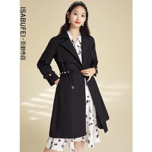 2021 autumn new black windbreaker womens mid-length and capable temperament design sense coat coat