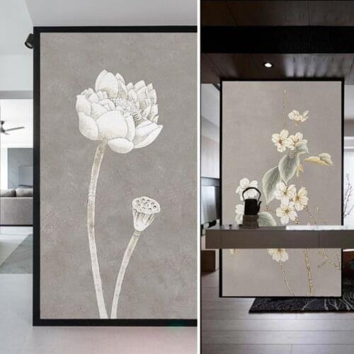 Chinese pastoral style window glass sticker living room bathroom kitchen bathroom sliding door privacy film pattern window paper