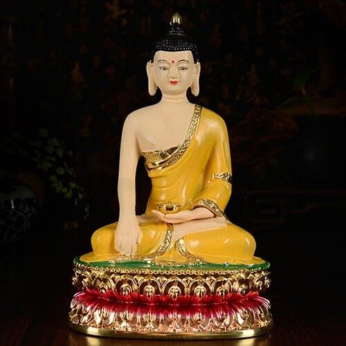 Wholesale Buddhist supplies #HOME 20cm Buddhism Buddha hand-painted real body Buddha lotuses Buddha gilding brass statue
