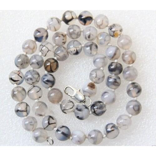 HOT 8mm Fashion White & Black Dragon Veins Beads Necklace 18"AAA