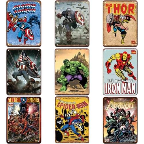 Marvel Movie Clip Tin Signs Plate Spider Man Captain America Posters Art Cafe Bar Vintage Metal Painting Wall Plaque Home Decor
