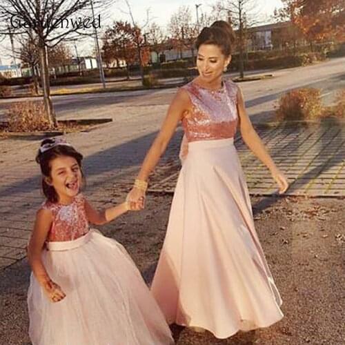 Gardenwed New Arrival Pink Sequin Flower Girl Dress Vestidos de Primera Comunion 2019 Sleeveless Floor Length Big Bow Knot Back