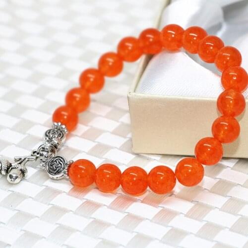 Tibet silver-color accessories newly orange chalcedony jades stone 8mm bracelet unique design lady girl jewelry 7.5inch B2048