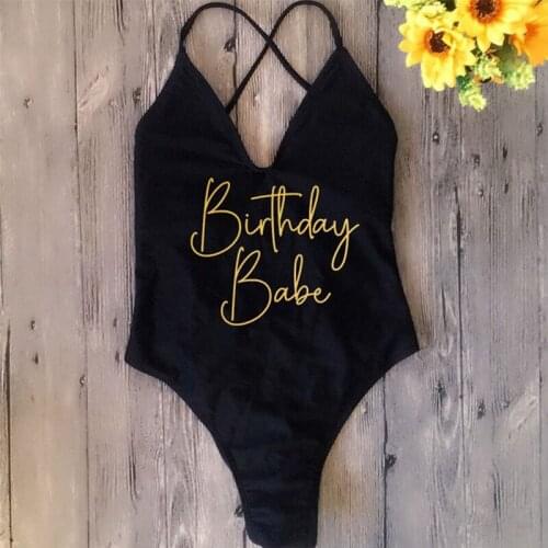 Sexy One Piece Swimsuit Birthday Babe Female Women Fused Swimwear Backless White Bather Monokini Bikini