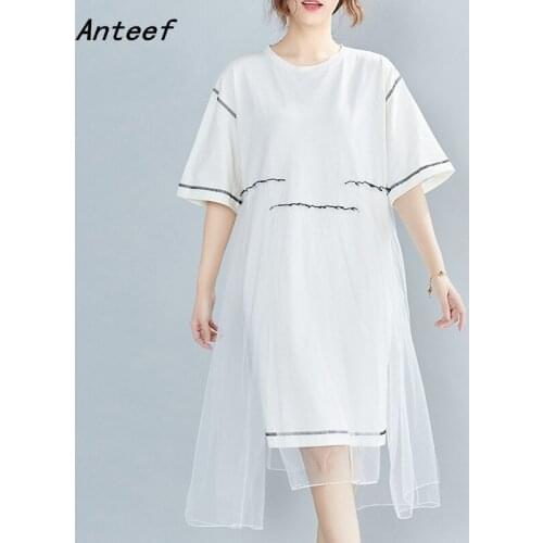 Short sleeve white cotton mesh vintage dresses for women casual loose midi woman summer dress elegant clothes 2021