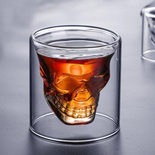 1pcs Skull Head Shot Creative Beer Steins Transparent Wall Glass Drinks Latte Coffee Mug Skeleton Halloween Gift Party Wine Cup
