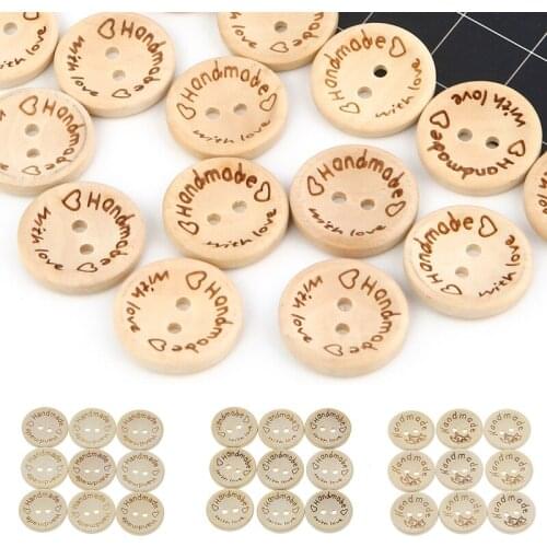 100pcs Bowl Type Natural Color Wooden Buttons Carving Handmade With Love Letter Wood Button Craft DIY Baby Apparel Accessories
