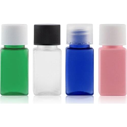 100pcs 10ml blue transparent green pink empty plastic screw cap square bottles, pure dew bottles, lotion Cosmetic Storage Tools