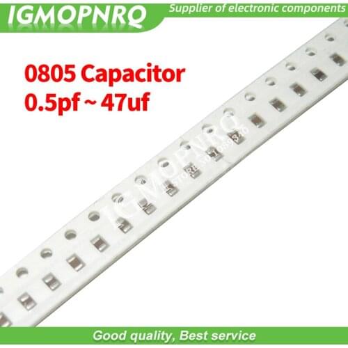 100pcs 0805 SMD Chip Multilayer Ceramic Capacitor 0.5pF - 47uF 10pF 22pF 100pF 1nF 10nF 100nF 0.1uF 1uF 2.2uF 4.7uF 10uF 22uF