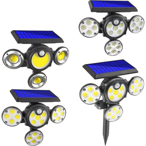 102/104COB 102LED Solar Power Four-Head Wall Lamps Outdoor Lawn Ground Lighting PIR Motion Sensor Landscape Spotlight Wall Light