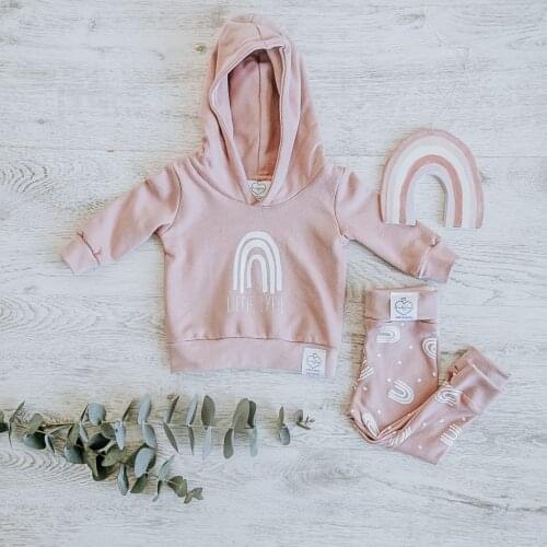 2020 Autumn 0-3Y Toddler Baby Girl Clothing Soft Cotton Long Sleeve Hooded Sweatshirt+Rainbow Print Long Pants Kids 2pcs Set