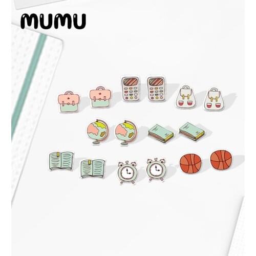 2020 New Back to School Stud Earring Bag Book Clock Globe Acrylic Earrings Resin Epoxy Jewelrys