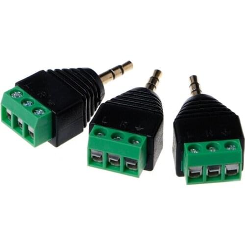 3 Pcs Video AV Balun 3.5mm 1/8" Stereo Male to AV 3 Screw Terminal Plug Connector