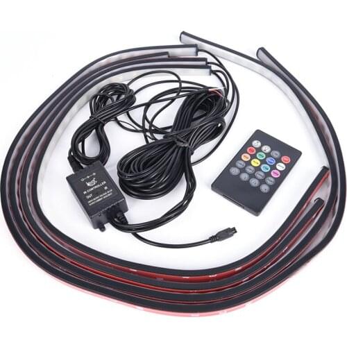 4Pcs Atmosphere Lamp RGB LED Under Car Tube Strip Underbody Glow Neon Light Kit Wireless Control