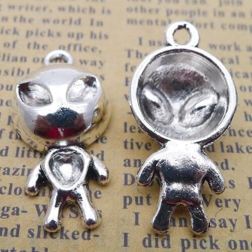 Newest 6Pieces 15*31mm Zinc Alloy Vintage Alien Charms Necklace Keychain Pendant Accessory Charms For DIY Jewelry Making