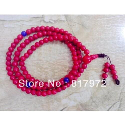 6mm Bead red coral inlay lapis lazuli Tibet Buddhist 108 Buddha beads Necklace bracelet Both Women & Men gift