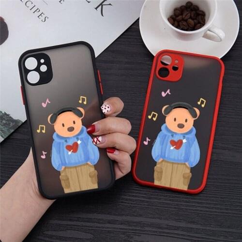 Funny Bear Pattern Phone Case For iPhone 11 12 Pro MAX XS X XR SE2020 7 8 6 Plus Cartoon Animal Hard PC Matte Cover Clear Fundas