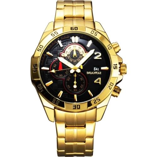 Duantai Solid Stainless Steel Sport Style Three Eyes Six Pin Quartz Watch With Calendar Waterproof Sport Watch Mens Watch