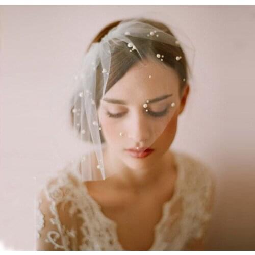 2021 Headdress Veil Hair White Wedding Short Veil Bridal Wedding Pearl Hair Accessories