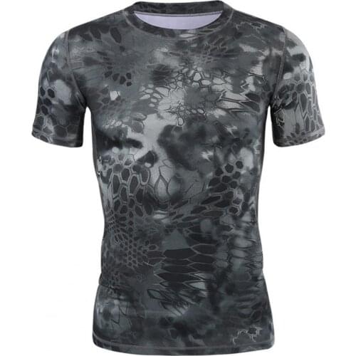 Summer Men Short Sleeve Solid Color Python Snake Print Quick Dry T-shirt Top