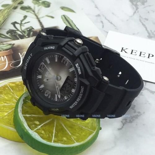 Italian Analog-Digital Dual Display Talking Wrist Watch w/Alarm for The Blind and Low Vision, with Black Ruber Strap 861ZTI-BLK