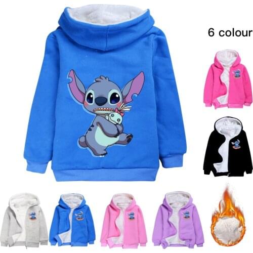 STITCH Childrens Clothing Boys Cardigan Zipper Thick Jacket Girls Coat Creeper Hooded Sweater Winter Warm Outerwear