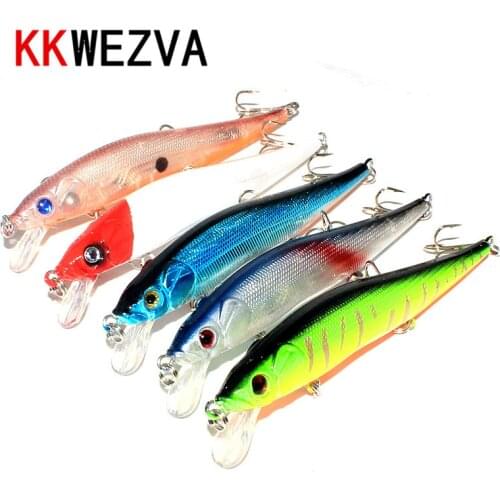 KKWEZVA 5pcs 11.5cm 13.5g wLure Minnow Crankbait Hard Bait Tight Wobble Slow Sinking Jerkbait Quality ABS Model Fishing Lure