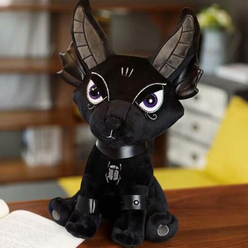 New 30cm Black Evil Double Head Dragon Plush PU Made Demon Wolf Stuffed Doll for Boy Movie Anime Figure Doll Three eyes rabbit