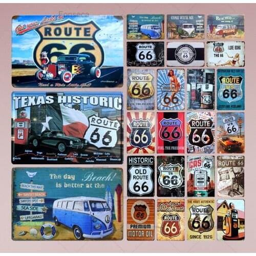 Route 66 Retro Metal Tin Signs Home Car Hotel Wall Decor Shabby Chic Vintage Style Decorative Metal Craft Iron Poster Plaque